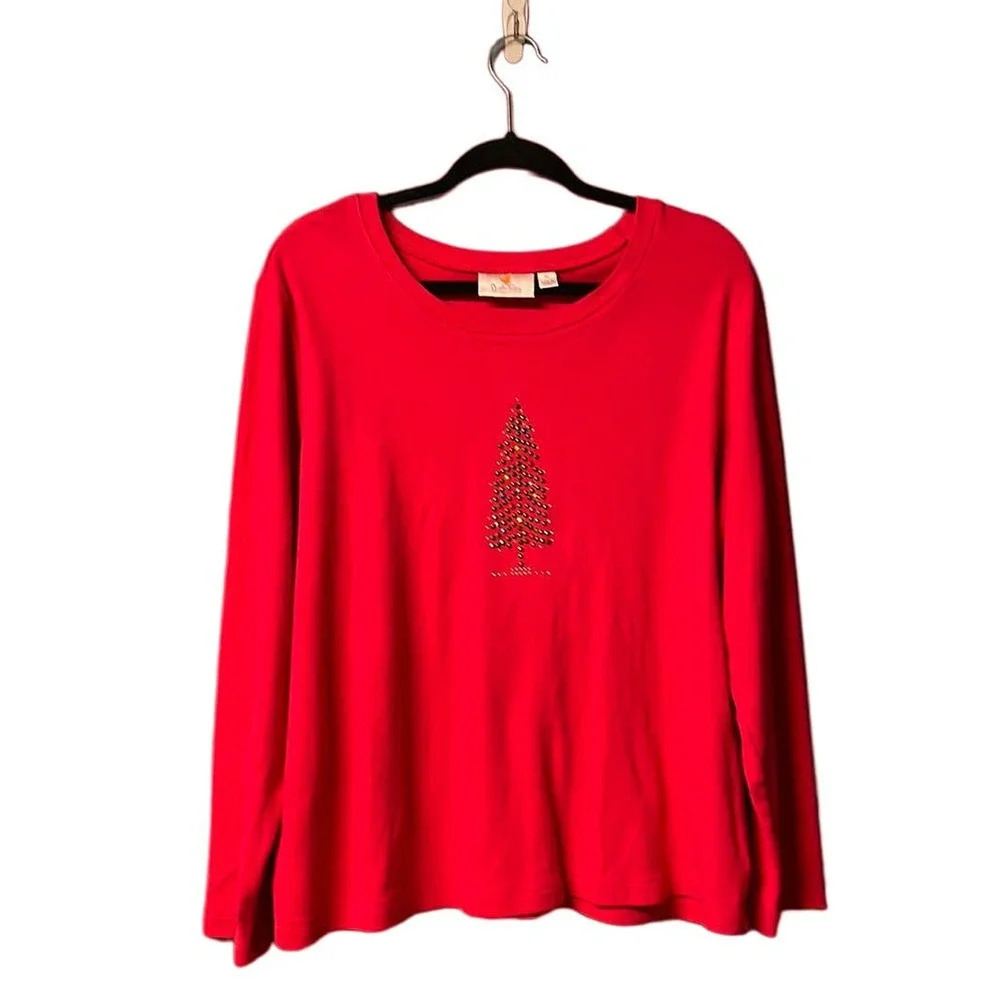 Quacker Factory‎ Red Christmas Tree Top Size XL